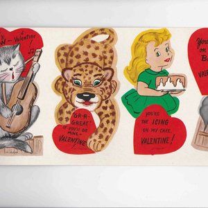 Vintage uncut strip of 8 Valentines new old stock deadstock